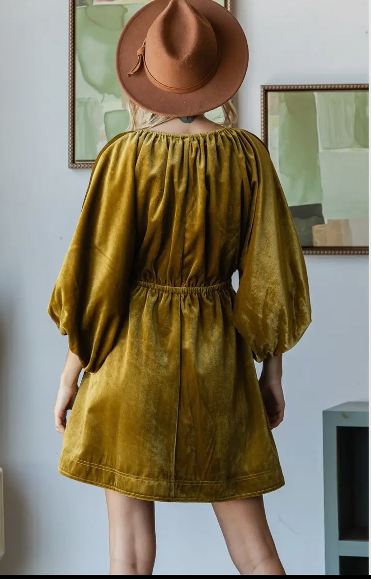 Evelyn Velvet Mini Dress in Chartruese Green