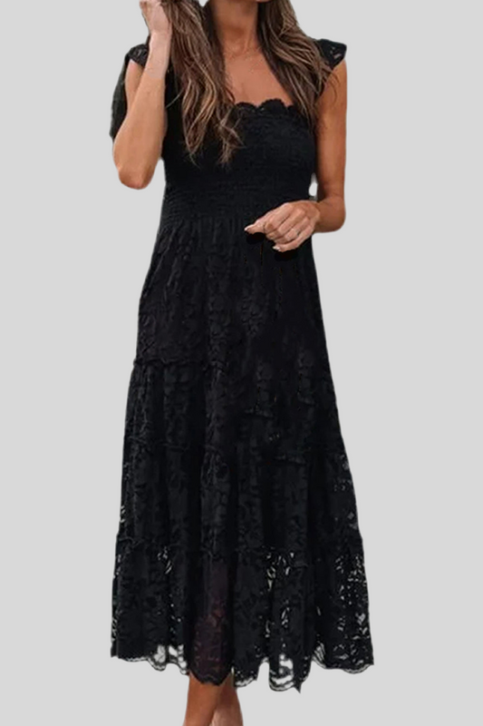 Brandy All Over Lace Ruffled Midi Dress