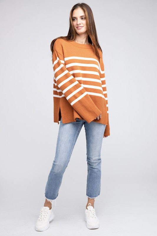 Unload Love Ribbed Hem Stripe Sweater