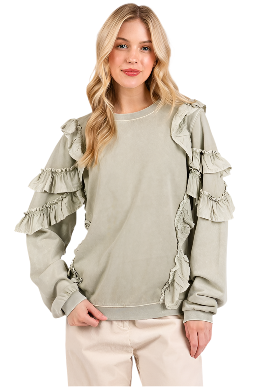 Mittoshop Ruffled Mineral Washed Sweatshirt