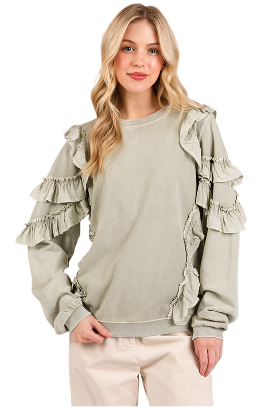 Mittoshop Ruffled Mineral Washed Sweatshirt