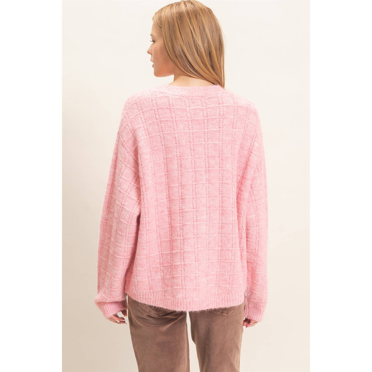 Grid Textured Knit Sweater