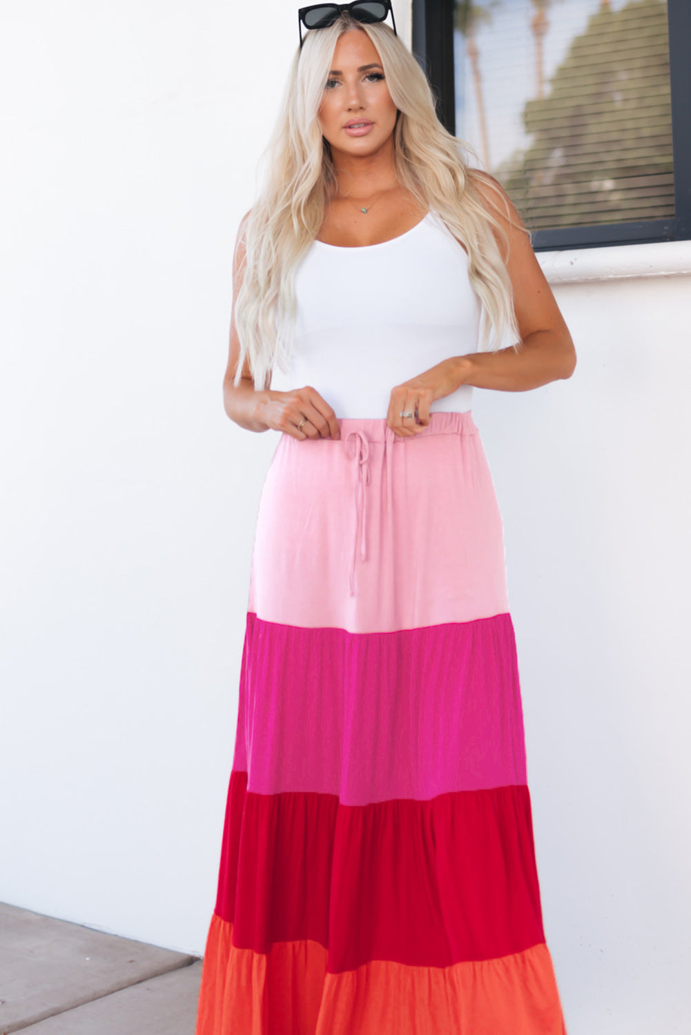 Sunset Beach Color Block Tiered Maxi Skirt