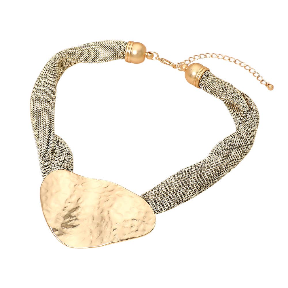 Hammered Gold Mesh Collar Statement Necklace