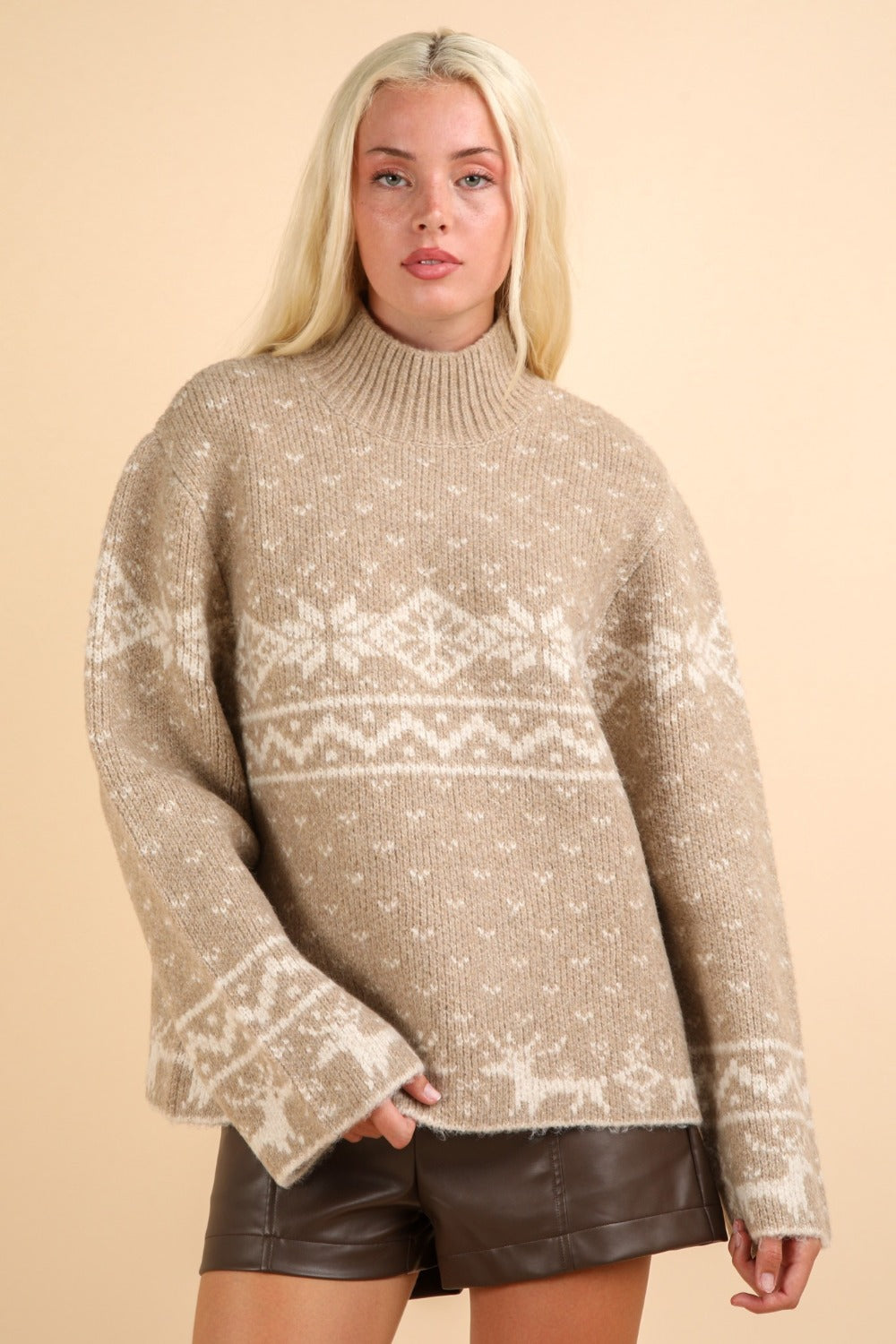 VERY J Christmas Element Mock Neck Long Sleeve Sweater