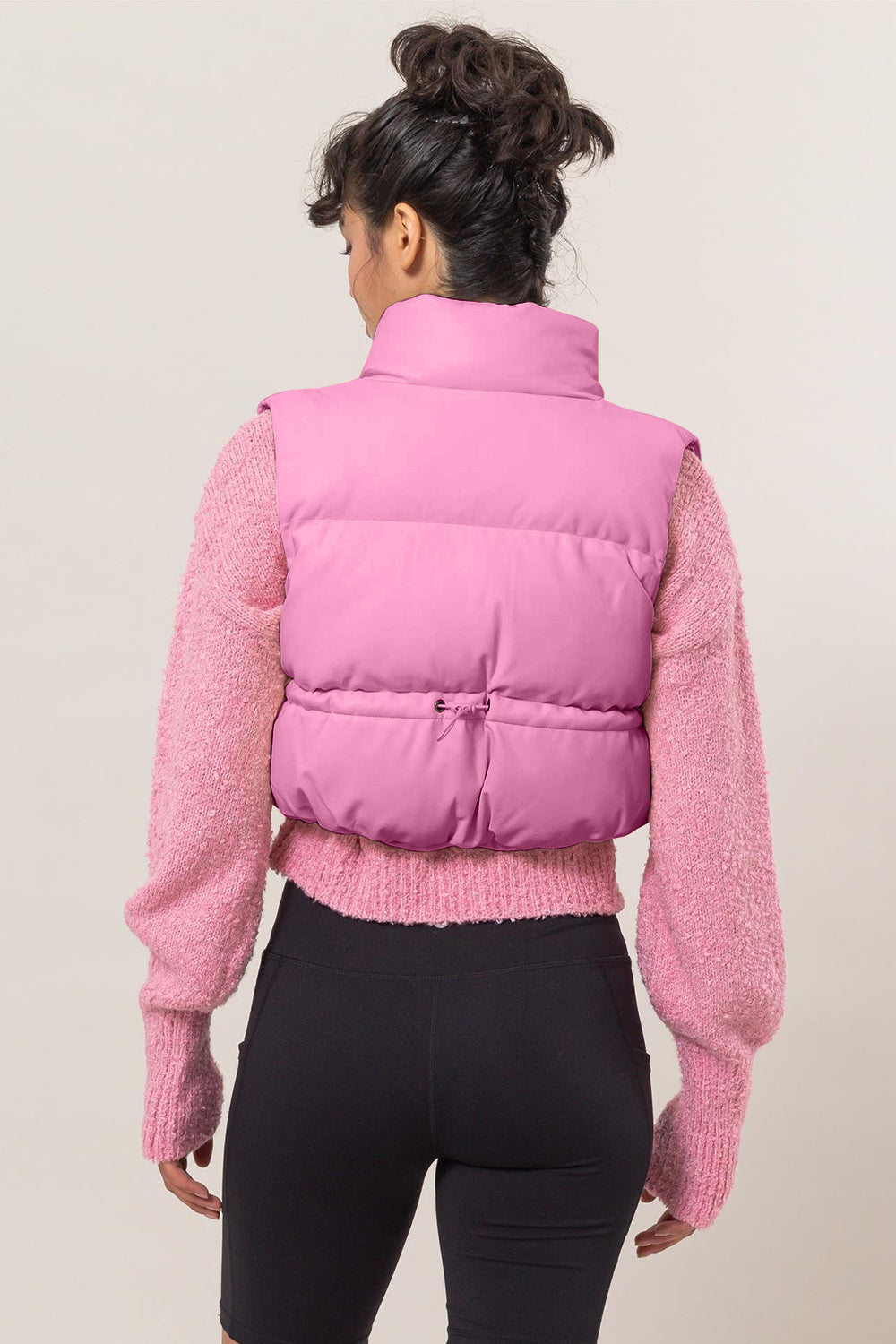 HYFVE Pink Leather Cropped Puffer Vest