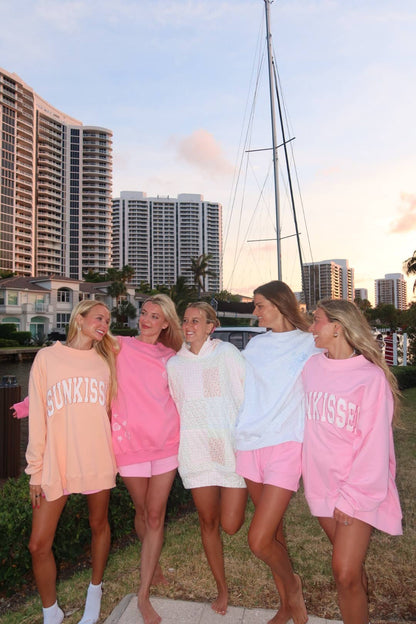 Papaya Orange Varsity Sunkissed Embroidered Mockneck Sweatshirt 100% Cotton