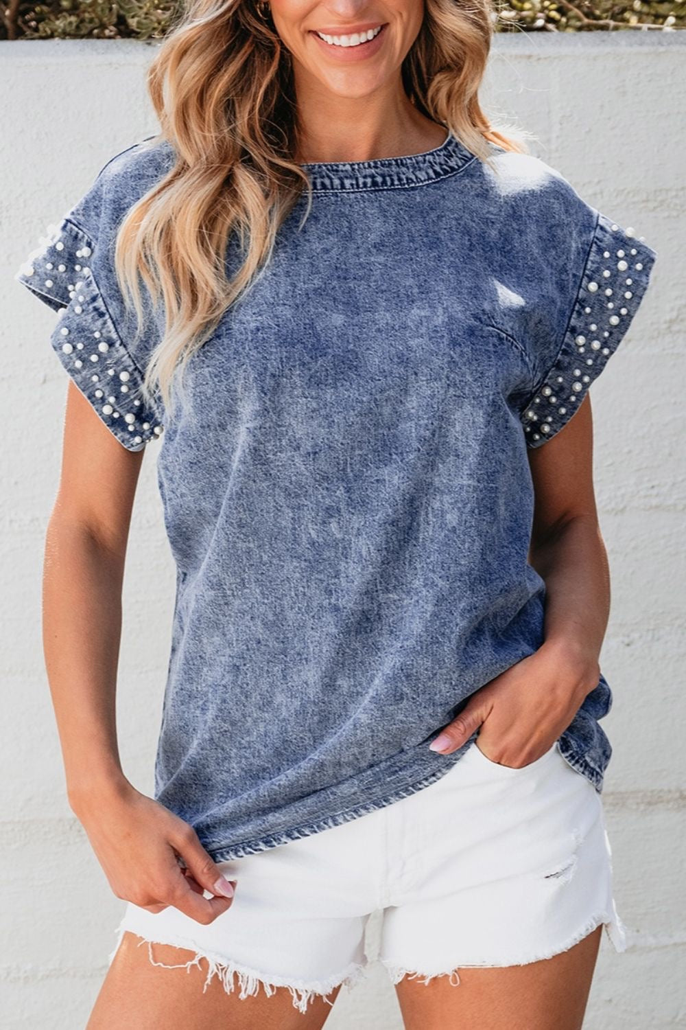 Hillary Pearl Chambray Top