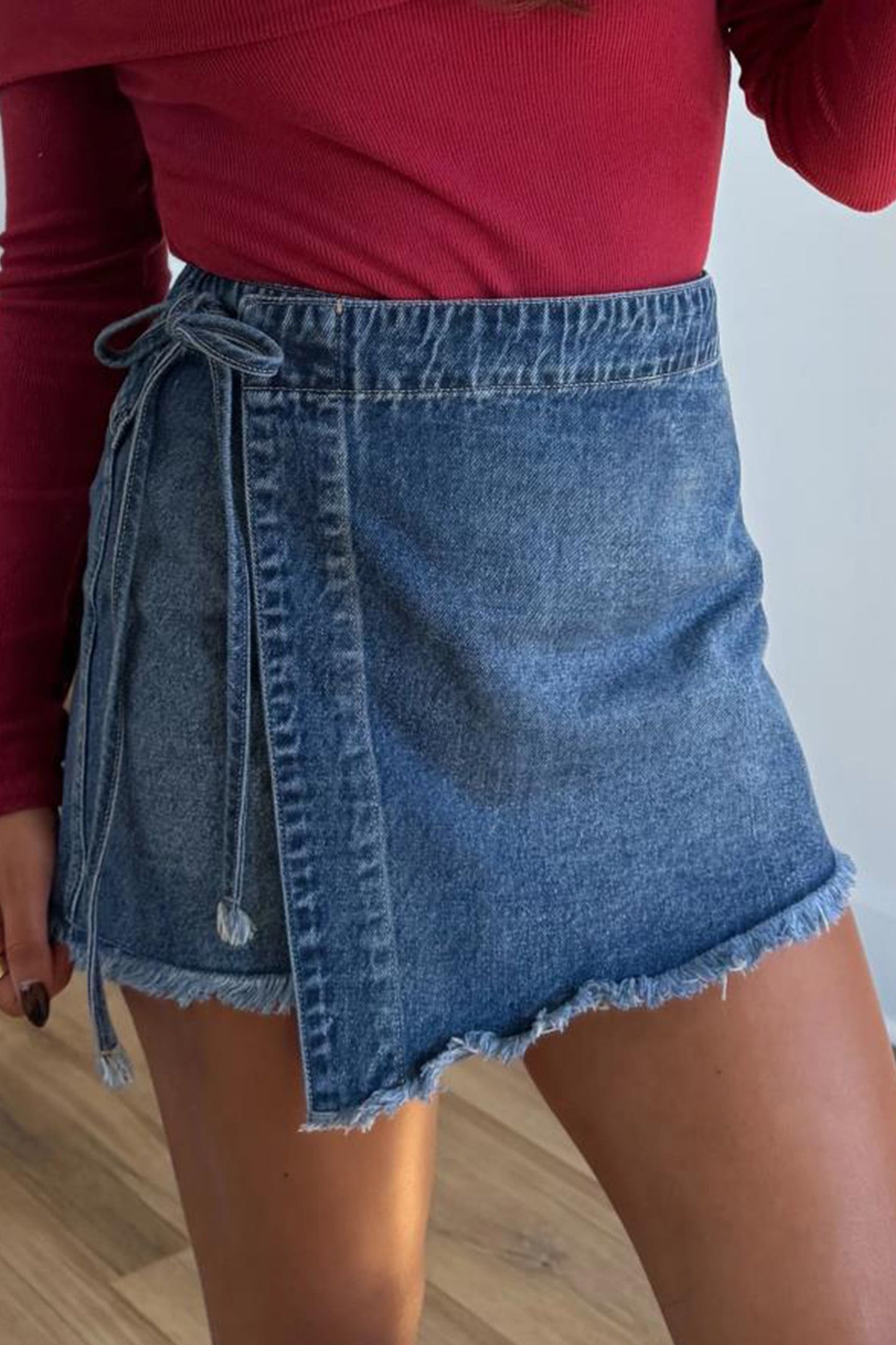 Denim Wrapped Tie Waist Skort