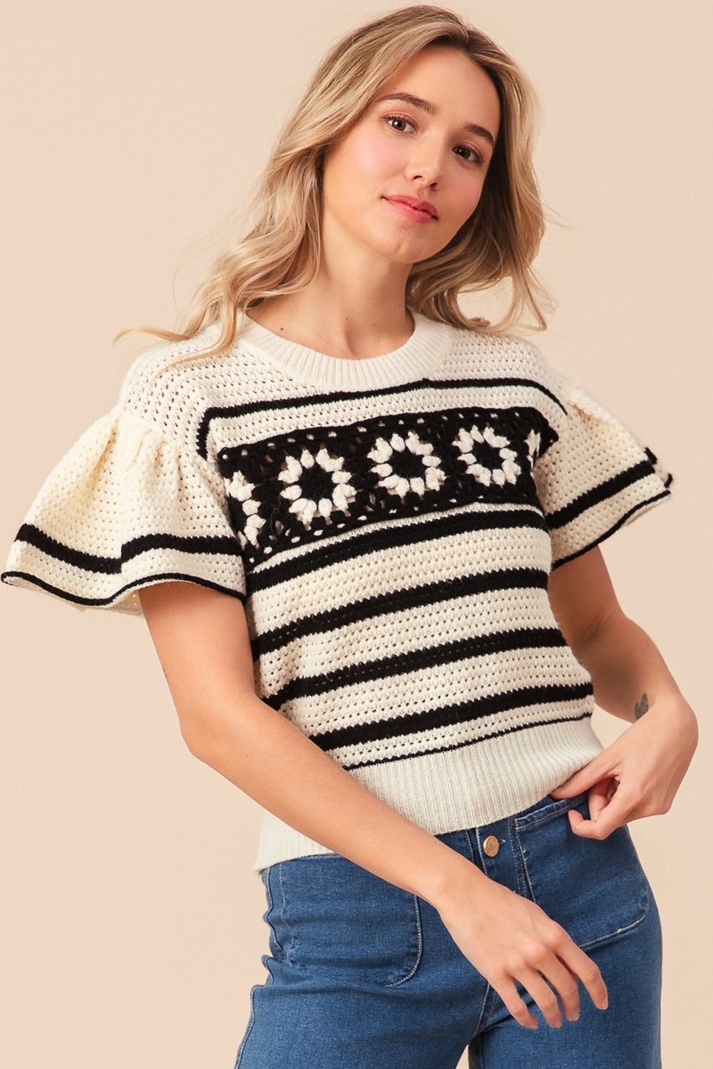 BiBi Striped Posies Sweater