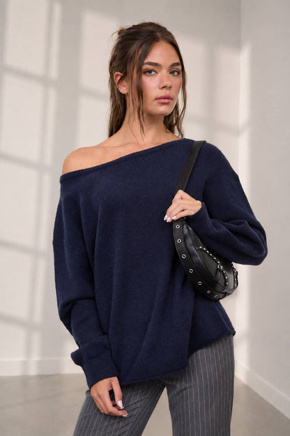 BOAT NECK OVERSIZED KNIT PULLOVER SWEATER