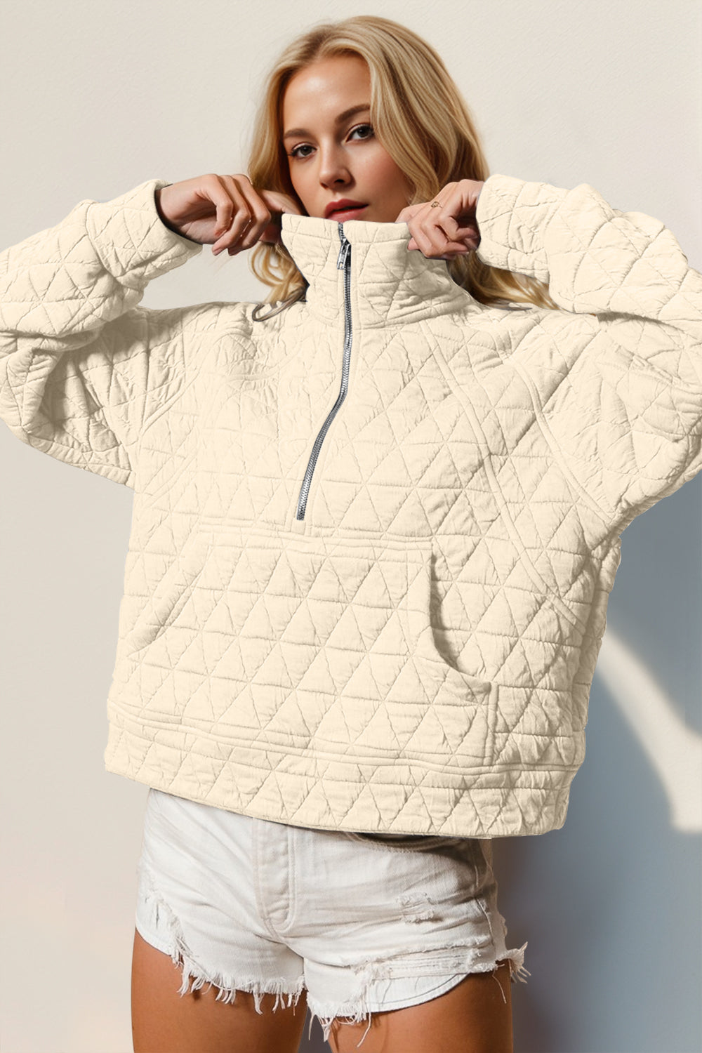 Double Take Half Zip Quilted Pullover