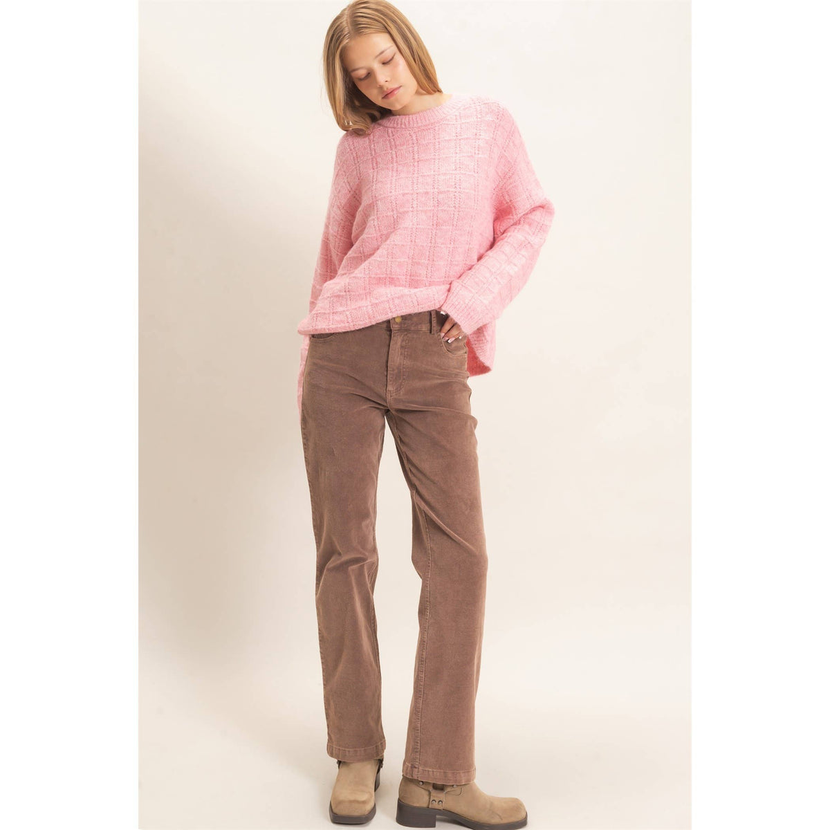 Grid Textured Knit Sweater