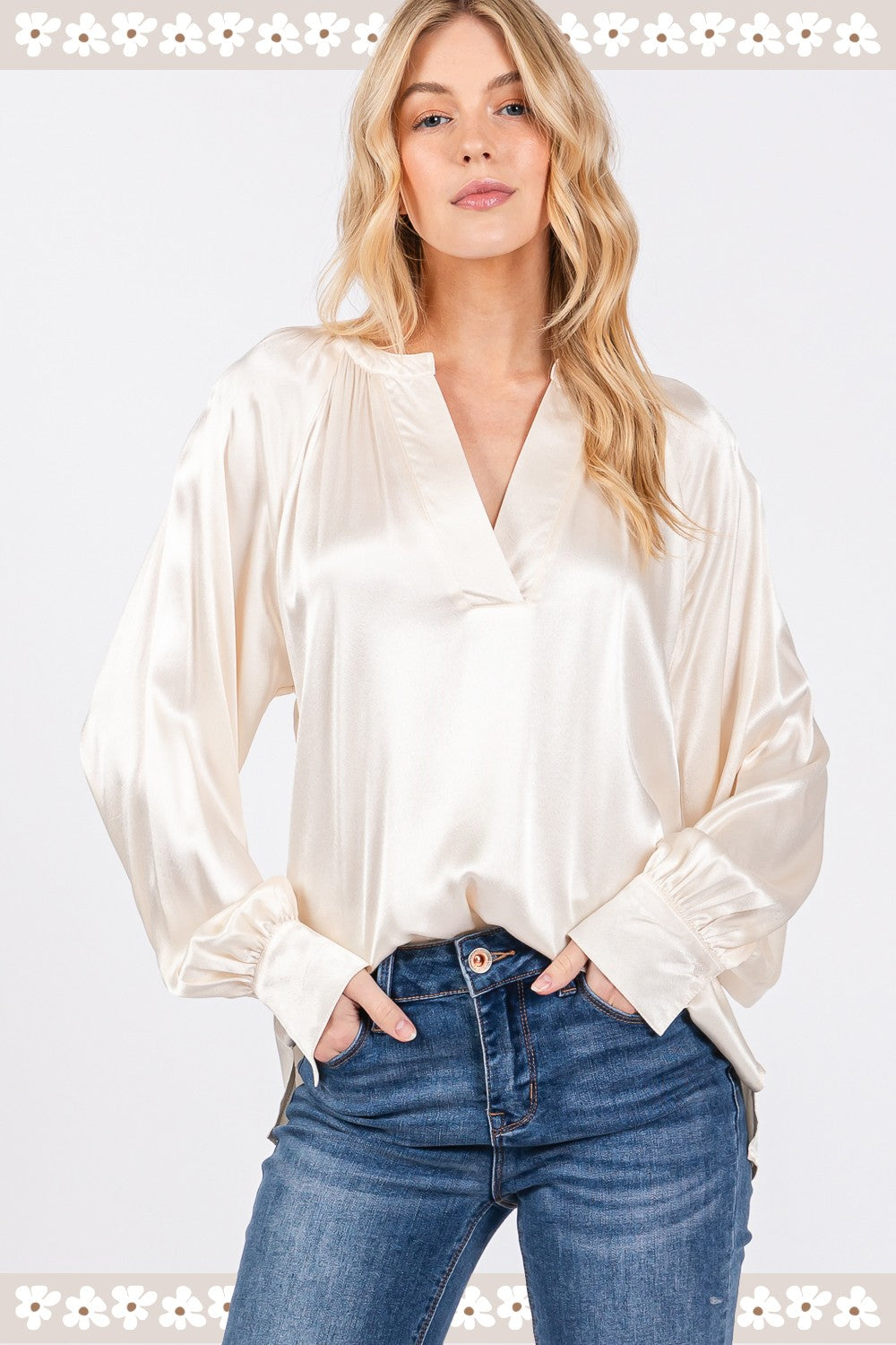 SAGE + FIG Notched Satin Valerie Top