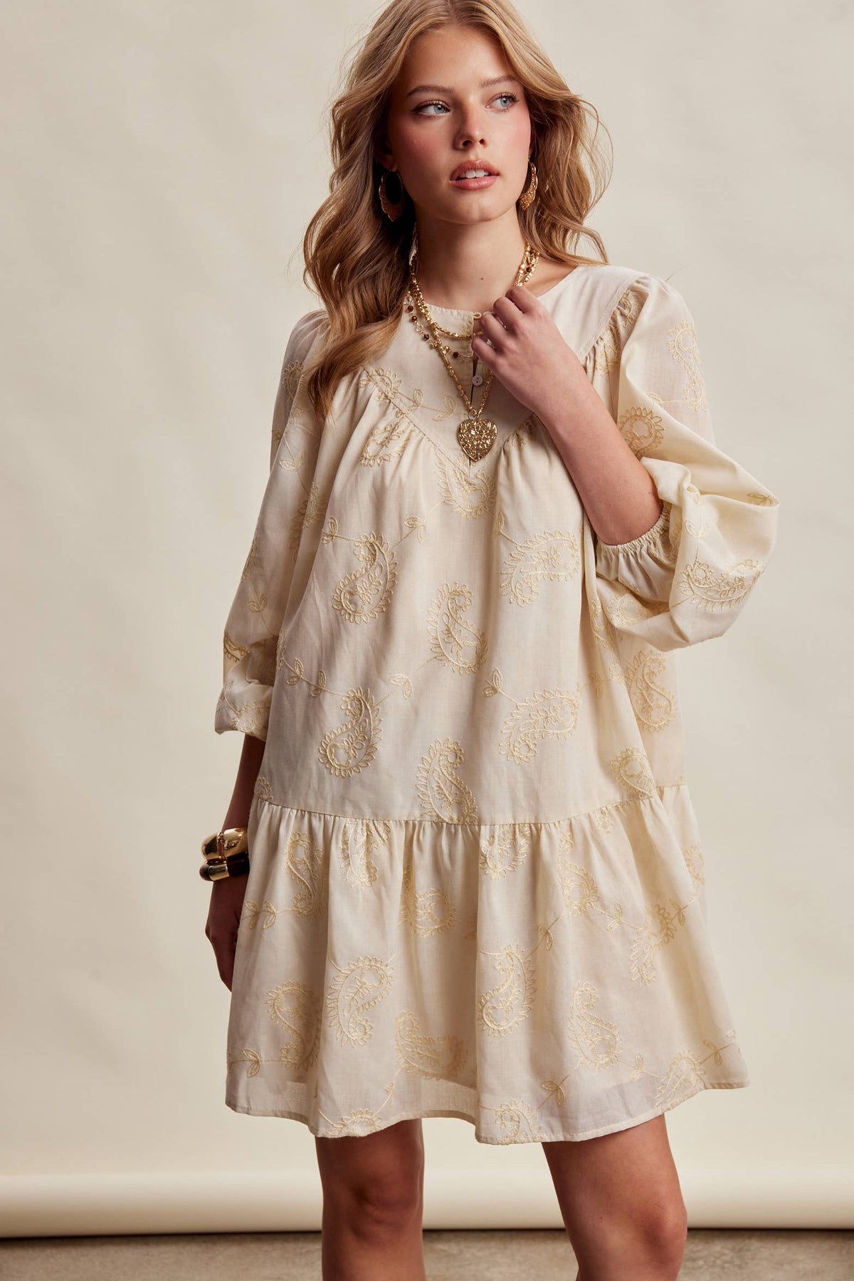 Emma Embroidered Paisley Cotton Mini Dress