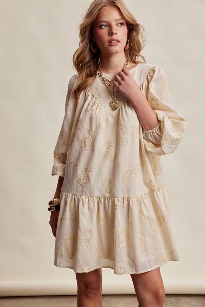 Emma Embroidered Paisley Cotton Mini Dress