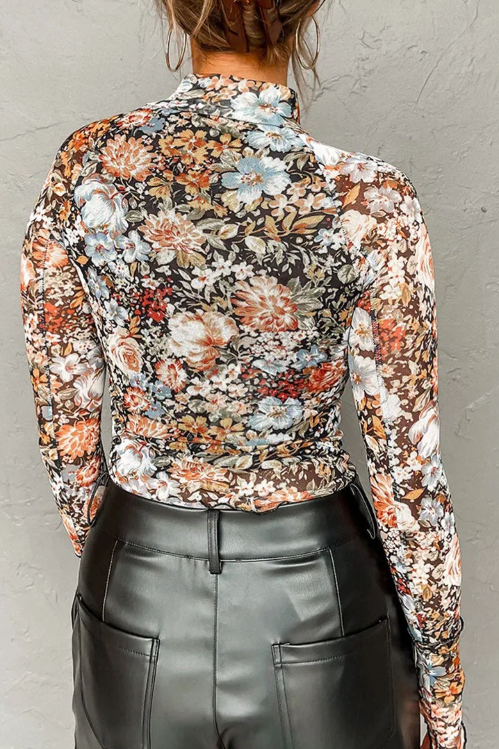 Floral Mock Neck Sheer Top