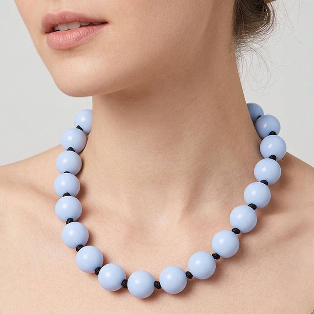 Baby Blue Chunky Round Beaded Statement Necklace