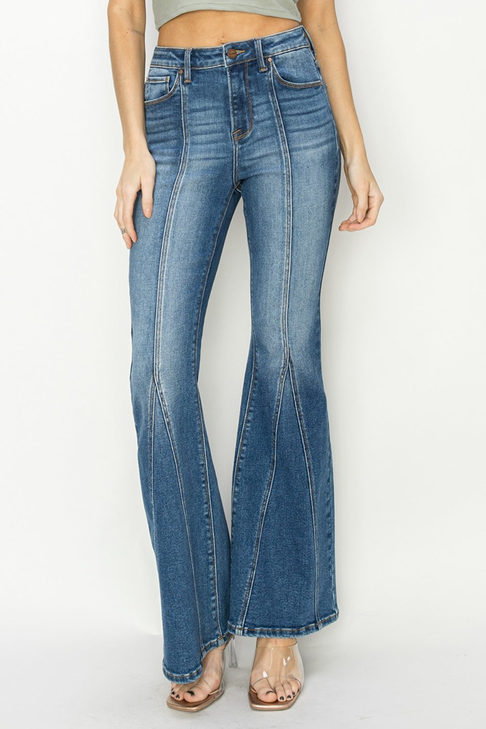 RISEN High Rise Front Seam Detailed Flare Jeans