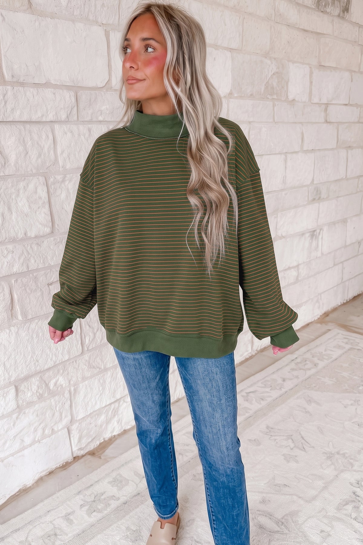 Expect The Best Ribbed Mock Neck Oversized Sweatshirt Top