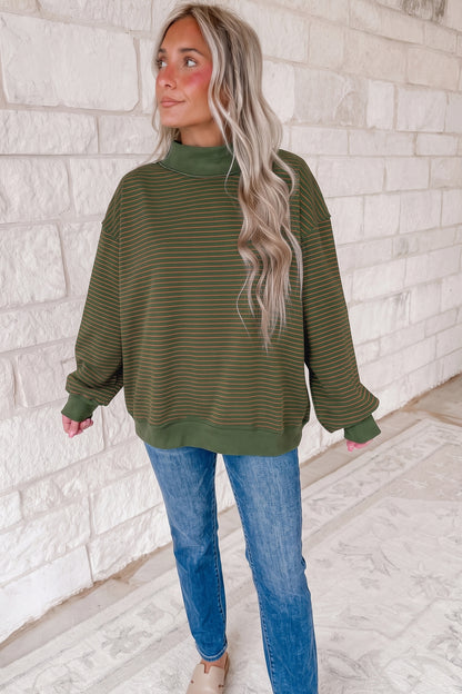 Expect The Best Ribbed Mock Neck Oversized Sweatshirt Top