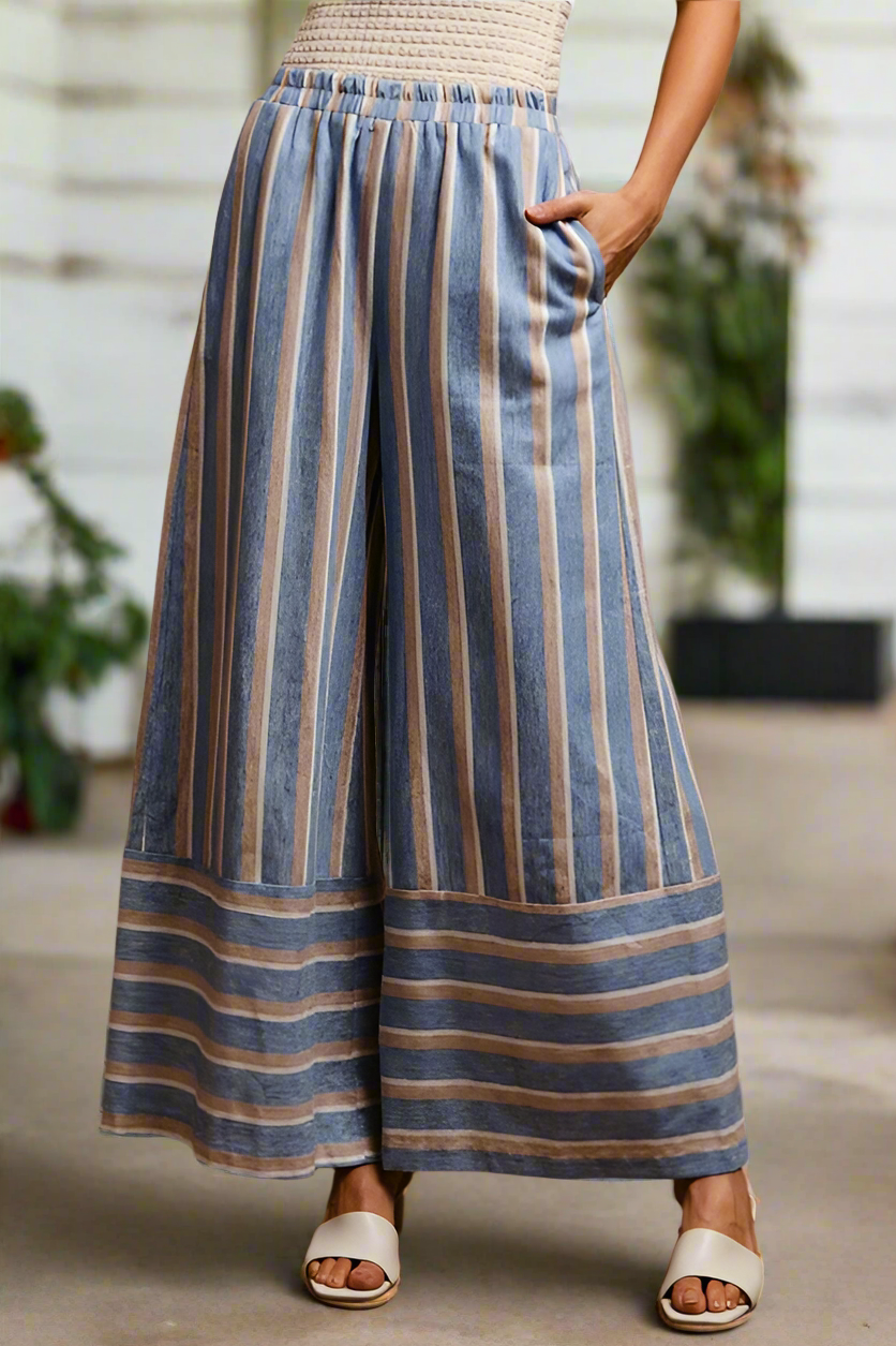 BiBi Striped Wide Leg Pants with Pockets