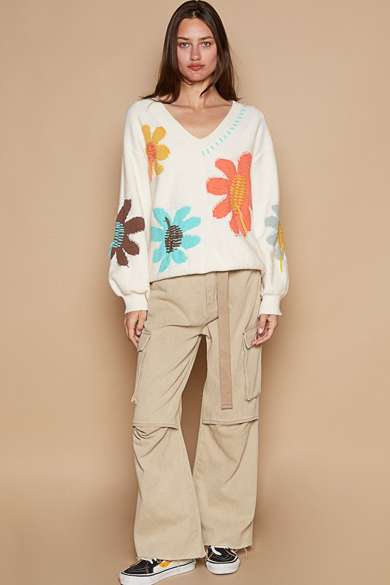 POL Flower Fringe Sweater