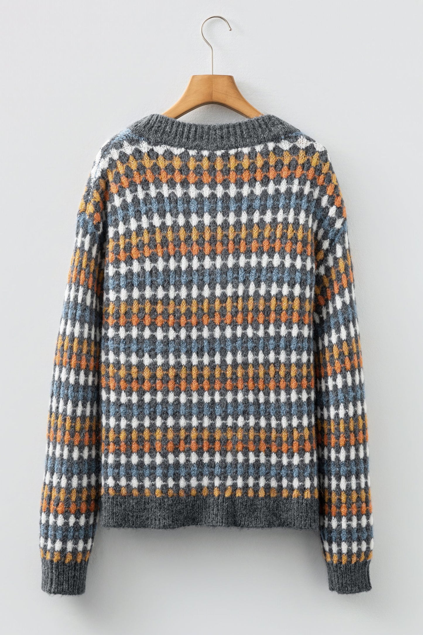 Dotty Knit Button-Up V-Neck Sweater Cardigan