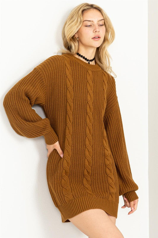 Cable-Knit Ribbed Mini Sweater Dress