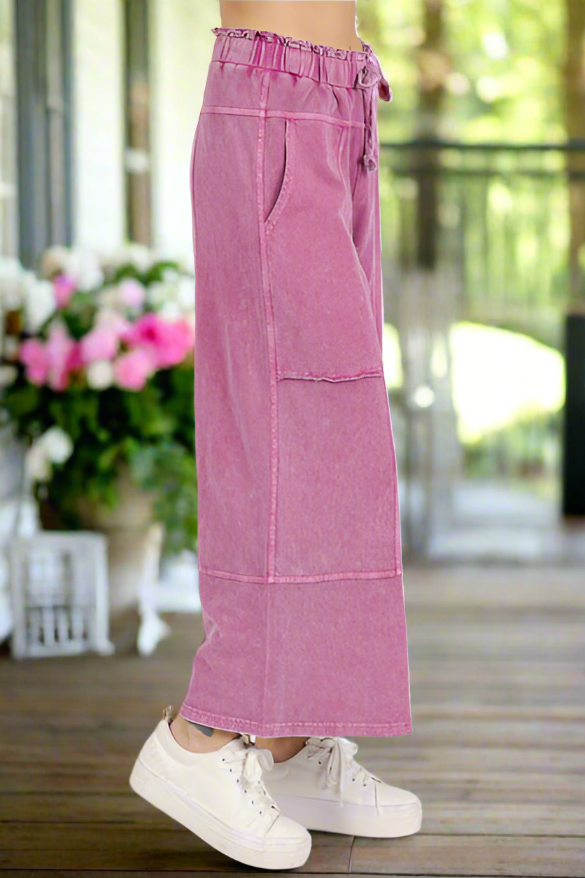 Mittoshop Mineral Wash Seam French Terry Wide Leg Pants