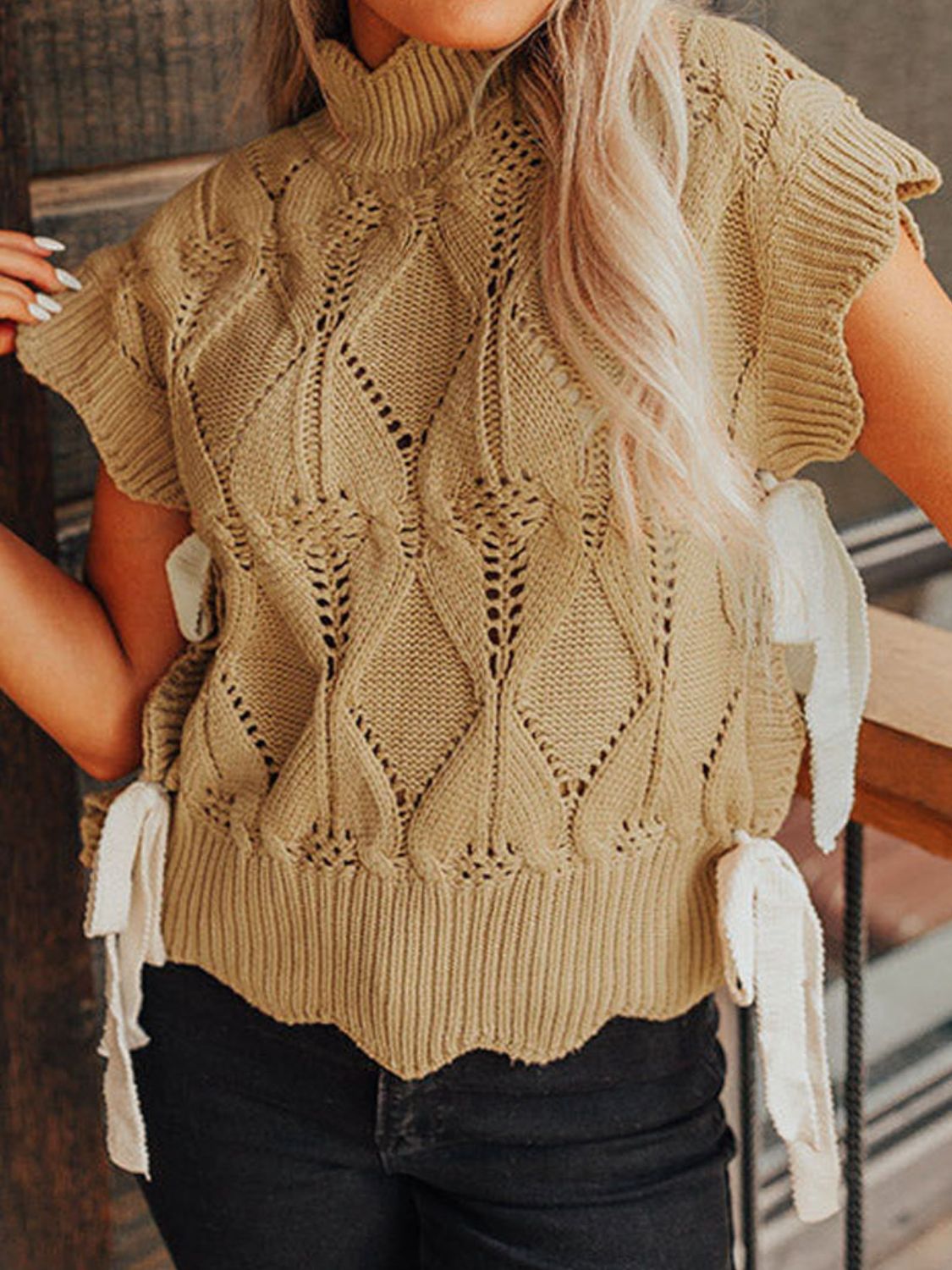 Adeline Openwork Turtleneck Sweater