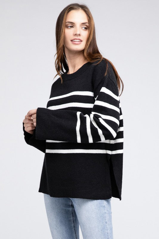 Unload Love Ribbed Hem Stripe Sweater