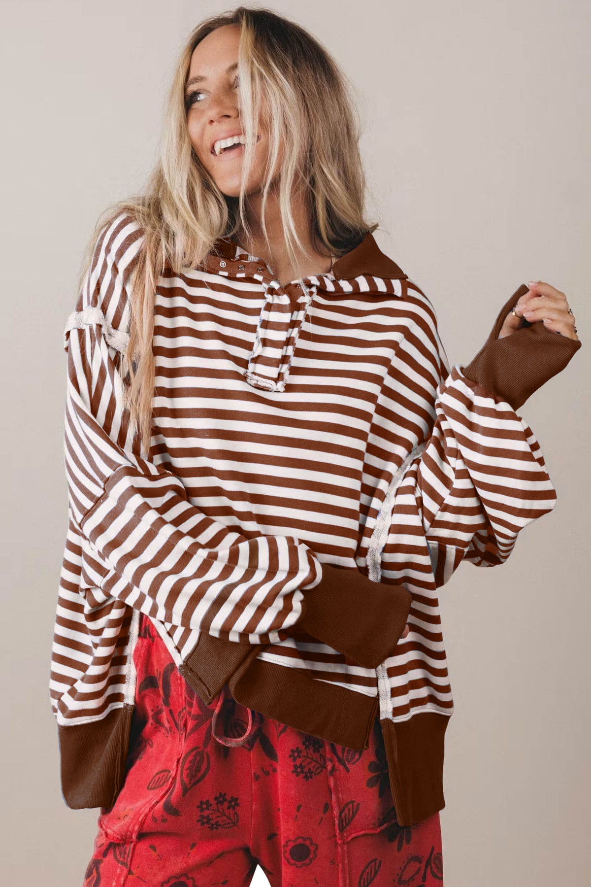 Morgan Split Hem Loose Pullover Sweatshirt