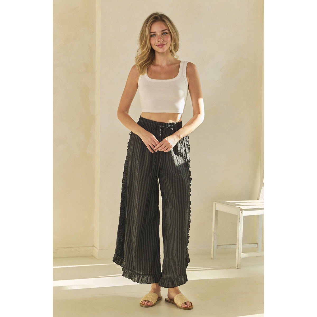 Breezy Stripe Linen Wide Leg Pants