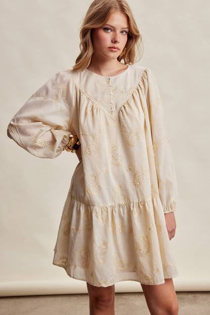 Emma Embroidered Paisley Cotton Mini Dress