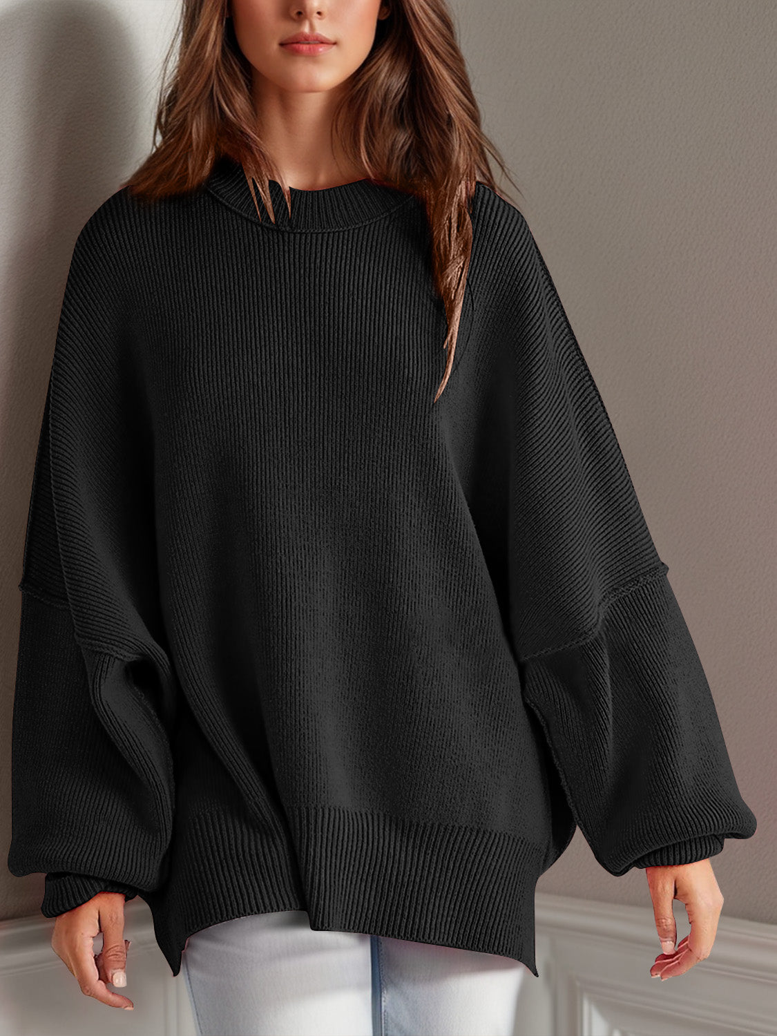 Mandy Side Slit Sweater  Oversized Pullover Sweater