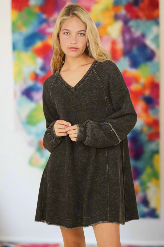 Very J Mineral Washed Tee Dress in Black