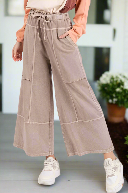 Mittoshop Mineral Wash Seam French Terry Wide Leg Pants