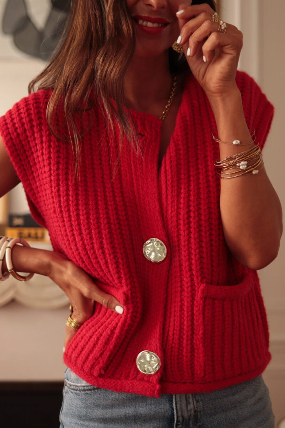 Amazing Cable Knit Buttoned Sweater