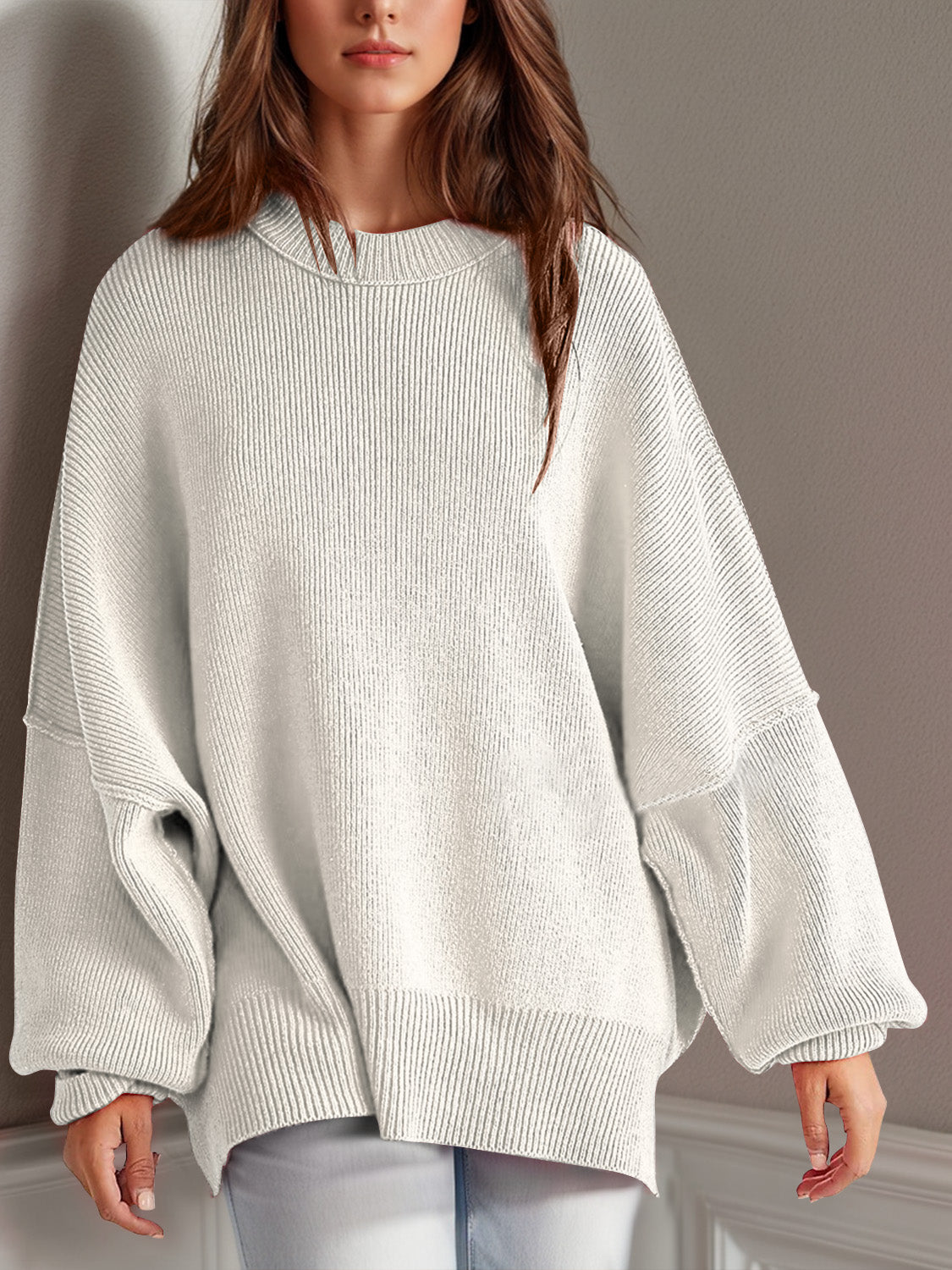 Mandy Side Slit Sweater  Oversized Pullover Sweater