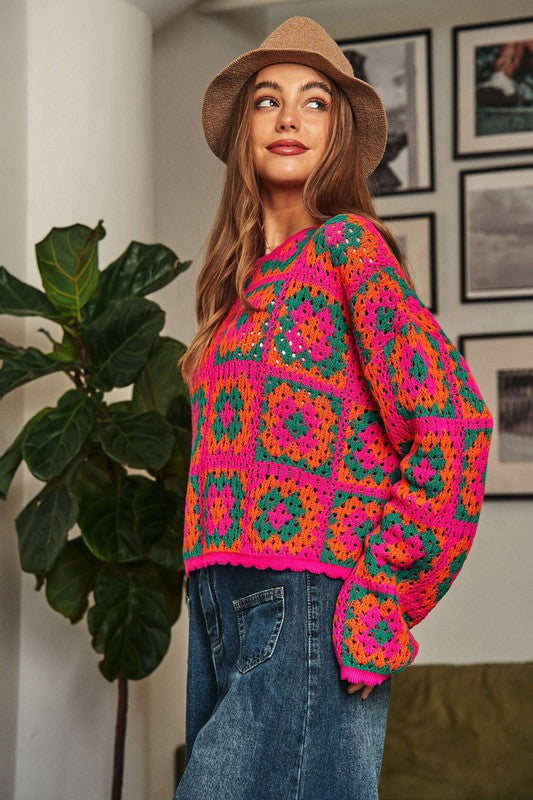 Alyssa Crochet Patchwork Sweater