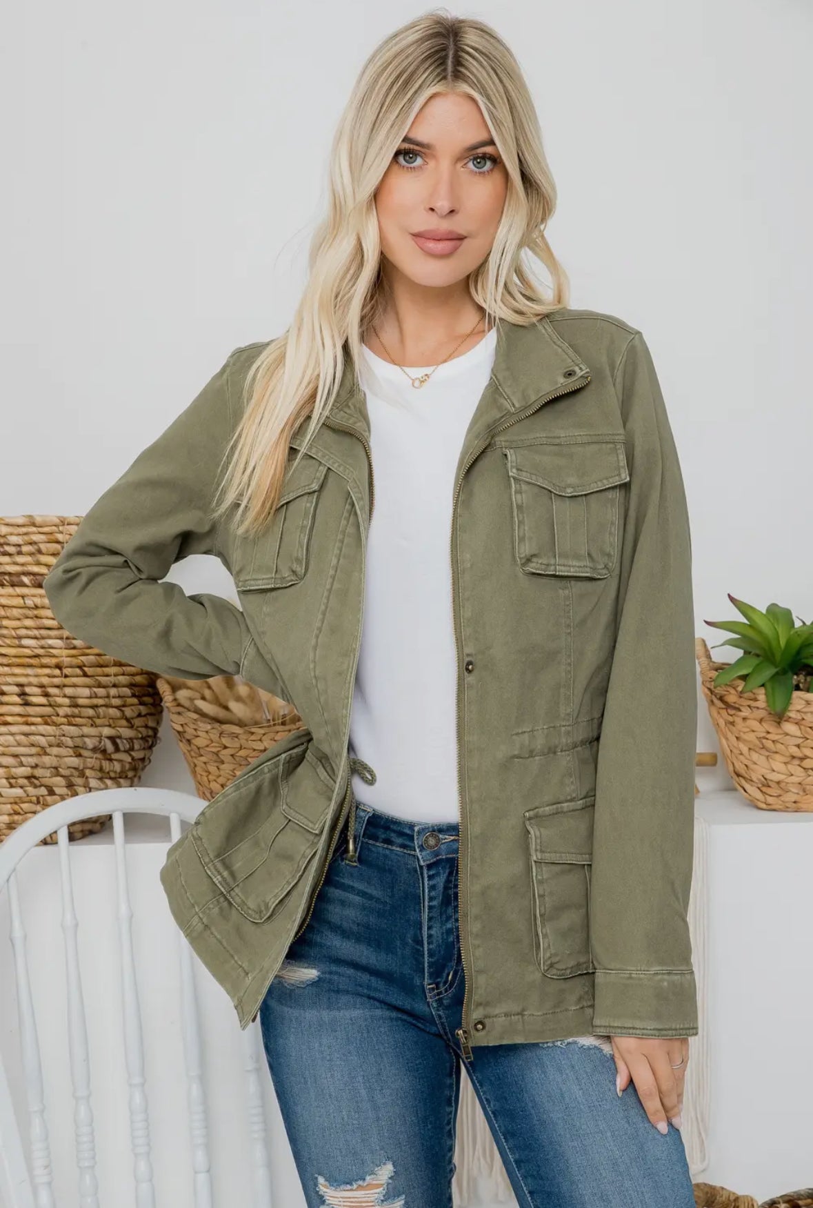 Heavy Twill Garmet Washed Olive Jacket