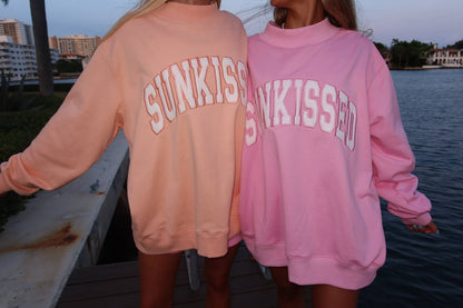 Papaya Orange Varsity Sunkissed Embroidered Mockneck Sweatshirt 100% Cotton