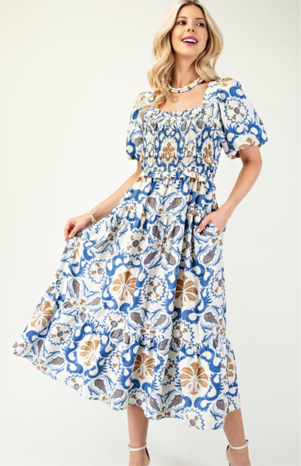 Lainey Tie Back Smocked Midi Dress