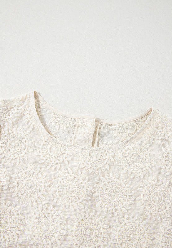 Flower Jacquard Flounce Sleeve Top