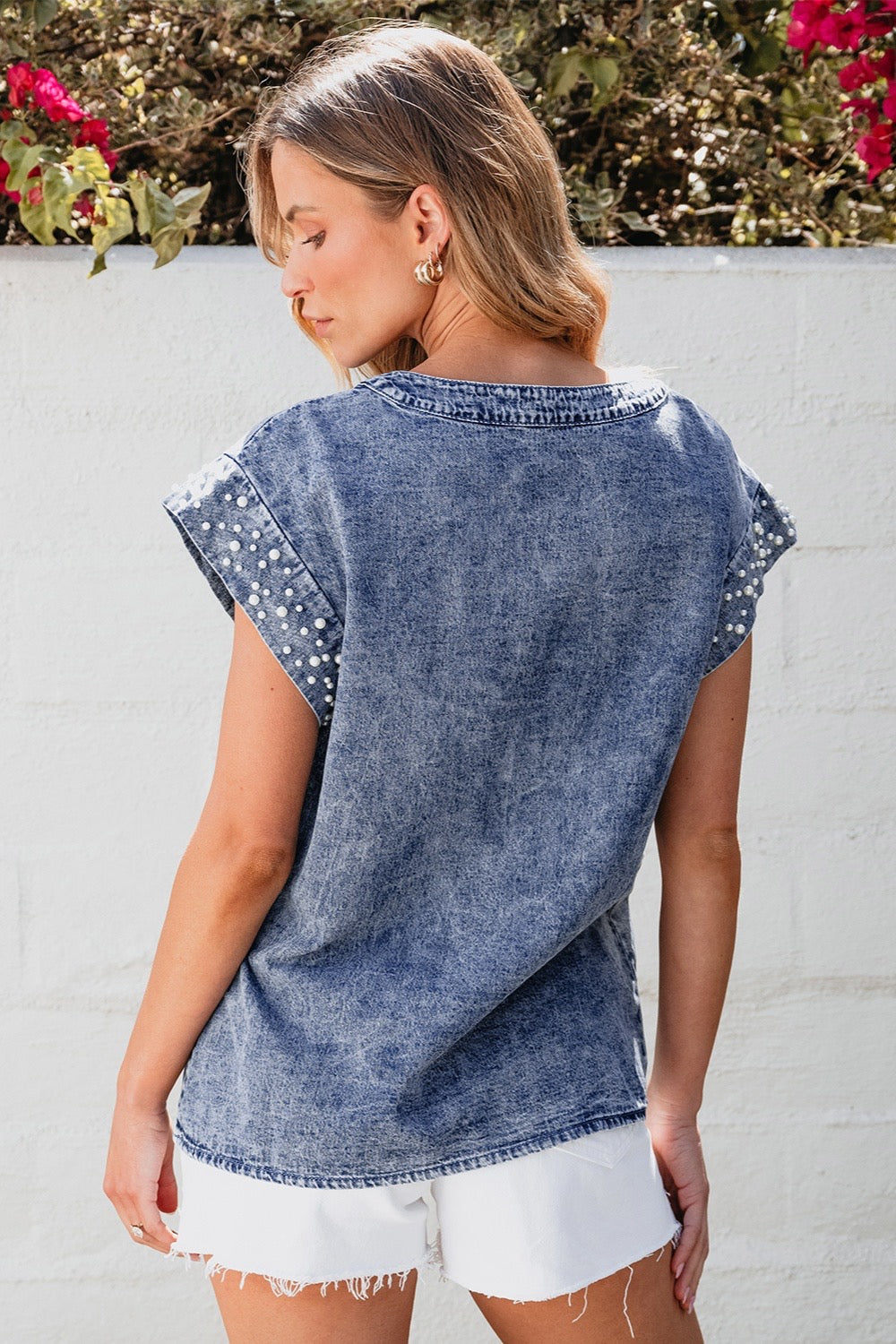 Hillary Pearl Chambray Top