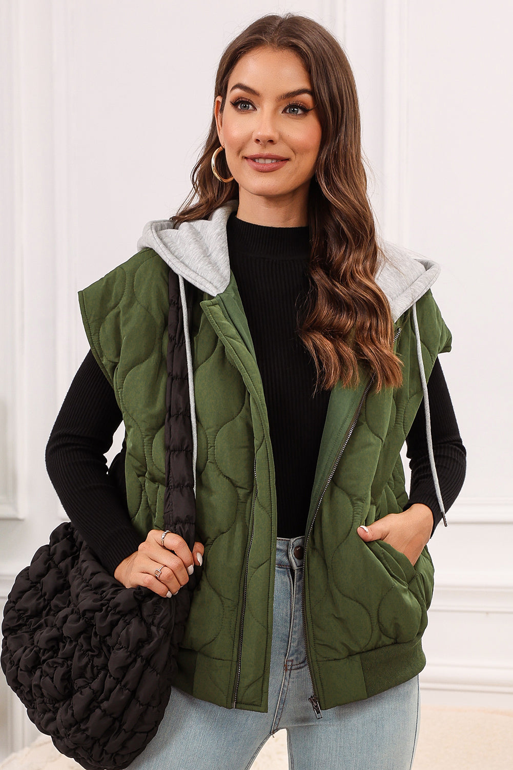 Marcie Hooded Quilted Vest Coat