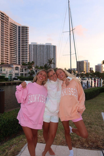 Papaya Orange Varsity Sunkissed Embroidered Mockneck Sweatshirt 100% Cotton
