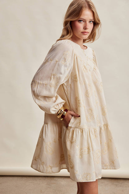 Emma Embroidered Paisley Cotton Mini Dress