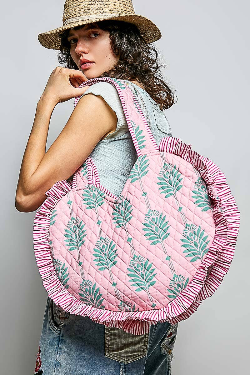 Heart Shaped Ruffle Edge Quilted Tote Bag